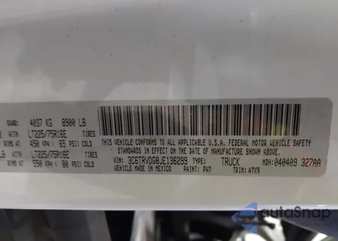2018 Ram Promaster 2500 High Roof 159 Wb z USA, uszkodzony, nr VIN 3C6TRVDG8JE136299